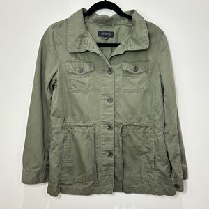 Talbots Linen Cotton Utility Safari Jacket S Olive Green Military Field Coat